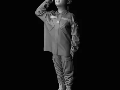 military father with his children 3D print model