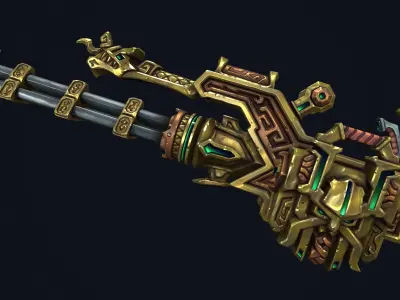 Fantasy dwarf minigun Low-poly 3D model