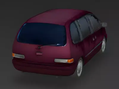Burgundy Velvet 90s Minivan 3D Model Low-poly 3D model