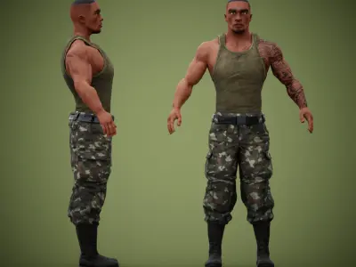 Muscular Soldier Man Cartoon Game Character Rigged Low-poly 3D model