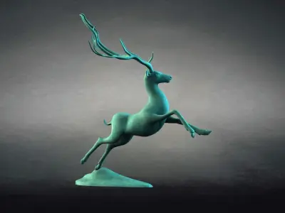 Antelopes bronze deer animal sculptures 3D model