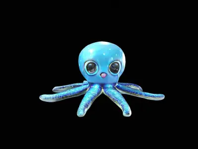 cute blue little octopus 3D model