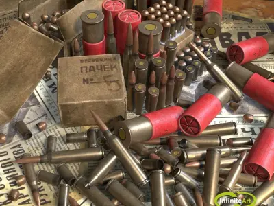 Ammunition Bullets and Shell casings Low-poly 3D model