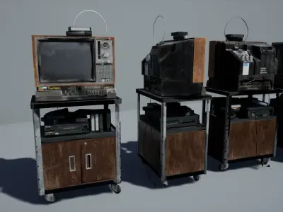 Old Television and VHS Set Low-poly 3D model