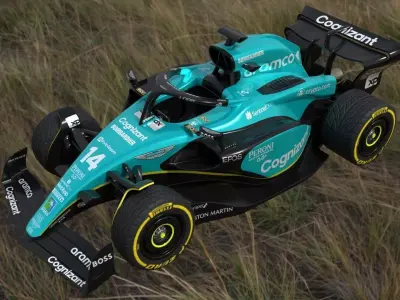 Rigged Cartoon Aston Martin AMR23 Low-poly 3D model