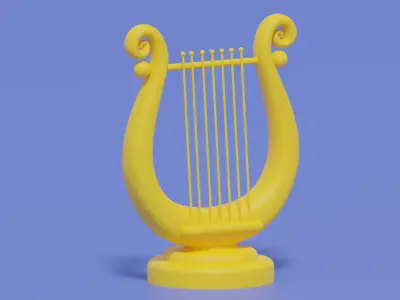 Cartoon Golden Harp 3D model