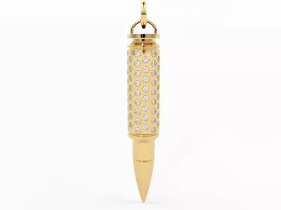 Bullet Round Diamond Pendant Ammunition Necklace 3D print model 3D print model