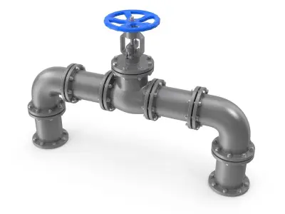 Gate Valve And Pipes Low-poly 3D model