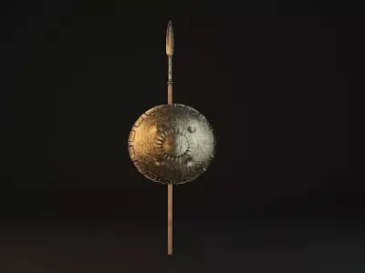 Spear and Shield Ancient weapon lowpoly  Low-poly 3D model