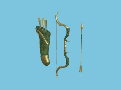 Archer Bow 05 Dragon Scale - Quiver Fantasy Weaponry Low-poly 3D model