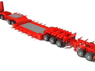 Lowboy Trailer with Truck 3D model