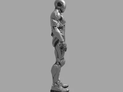 Polished Silver Muscular Humanoid Robot 3D model