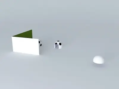 A gate soccer field with two soccer balls and wall 3D model