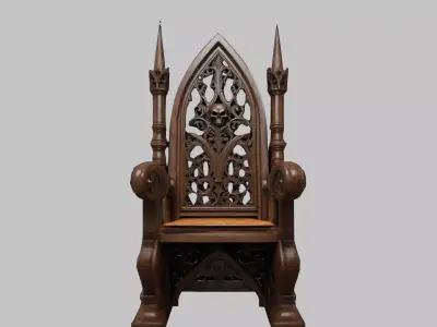 Medieval Gothic Wooden Chair Low-poly 3D model