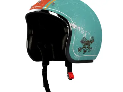 Helmet motorcycle with orange and turquoise stripe 3D model