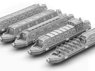 Narrowboats collection canal boat Low-poly 3D model