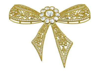 Antique Art Deco Diamond Bow Brooch 3D print model