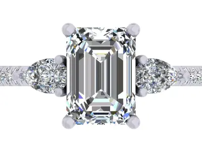 3carat Emerald and Pear Stone Engagement Ring 3D print model purchase