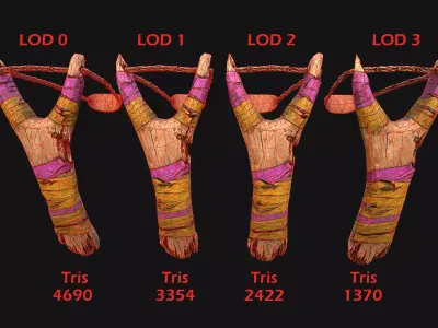 Medieval Wooden Slingshot Fair Weapon Low-poly 3D model