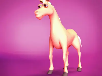 Horse cute cartoon style character 3D model