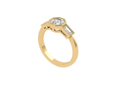 Solitair 3 Stone Ring 3D print model 4