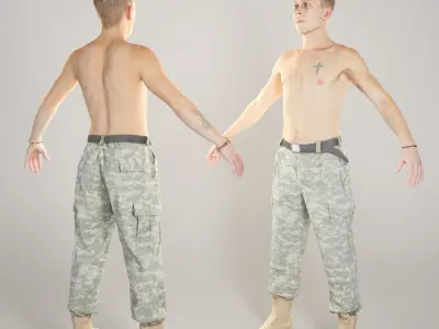 Shirtless soldier ready for animation 322 Low-poly 3D model