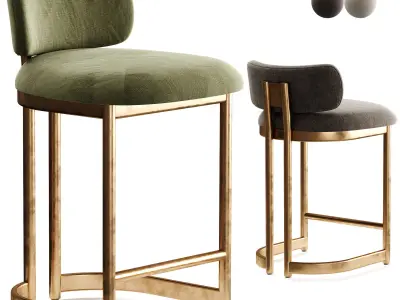 Freya Modern   Upholstered Antique Brass Counter Stool 3D model