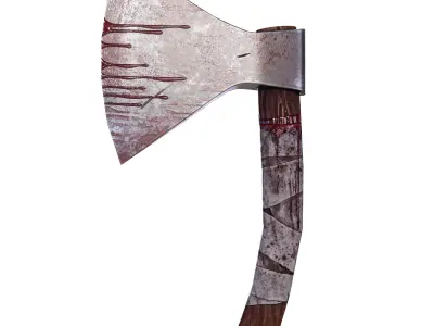 Scary axe in the blood Low-poly 3D model