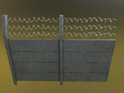 Modular Concrete Fence With Thick Barbed Wire Low-poly 3D model