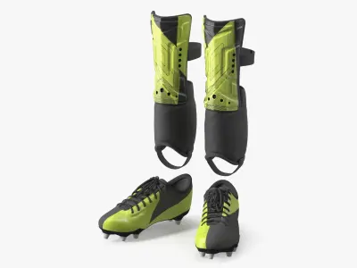 Football Shin Pads with Matching Cleats Green 3D model