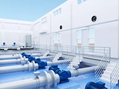 Inside the pump room equipment of the waterworks 3D model