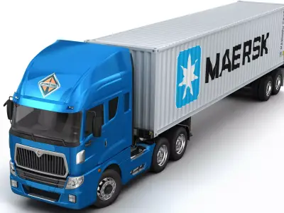 International AeroStar with Semi-Trailer Container 3D model