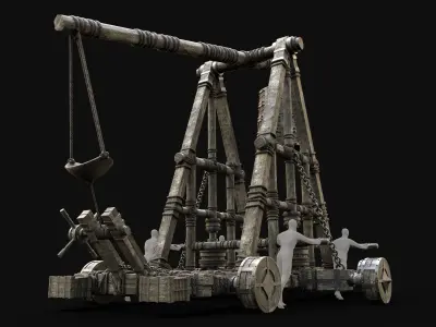 WAR MACHINE TREBUCHET MEDIEVAL SIEGE ENGINE WAR BATTLE Low-poly 3D model