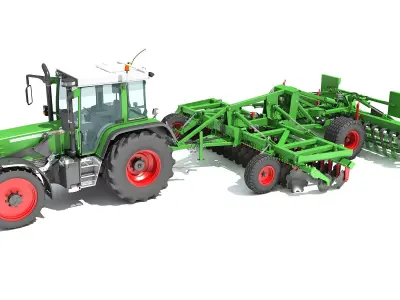 Tractor with Disc Harrow 3D model get
