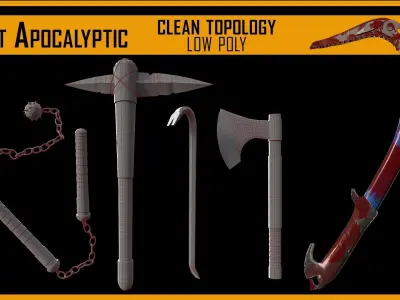 50 Post Apocalyptic Weapon Base mesh  Low-poly 3D model