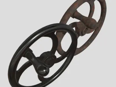 Crank Wheel With Handle Low-poly 3D model