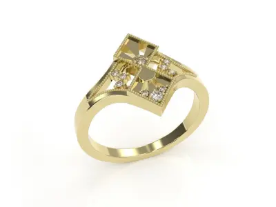 Art Deco antique ring with diamonds 3D printing model 3D print model
