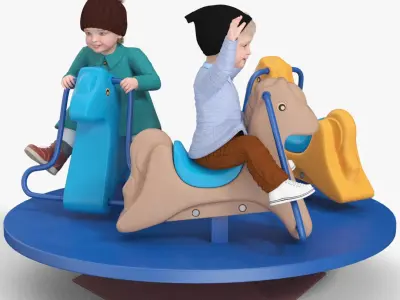  Children Riding Carousel Fur Rigged 