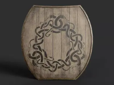 Slavic hybrid shield-painted black urobors symbol Low-poly 3D model