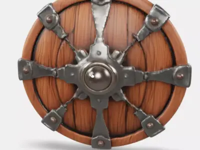 Round Wooden Shield With Iron Boss Low-poly 3D model