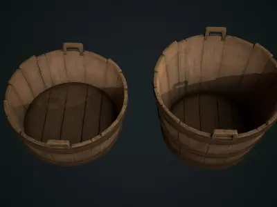 Wooden Wash Pail Low-poly 3D model