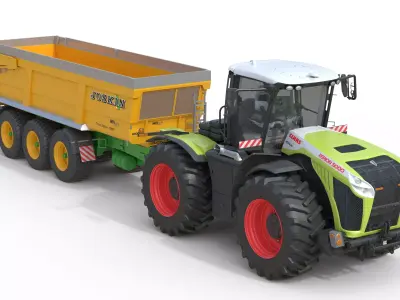 Claas Xerion 5000 Tractor and Joskin Trailer Low-poly 3D model