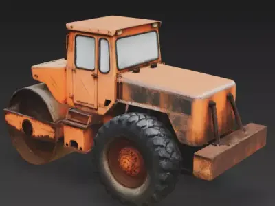 Old Rusty Industrial Road Roller 3D Model Low-poly 3D model