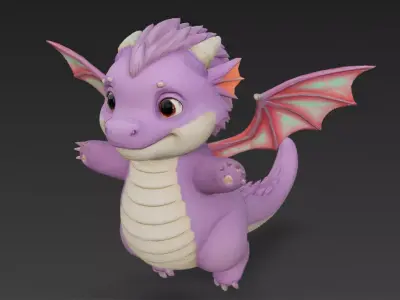 Cartoon Pink Baby Dragon 3D Model Low-poly 3D model