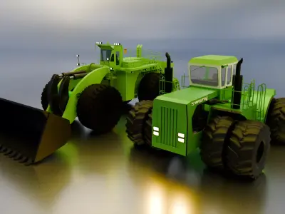 Construction Loader and Farming Tractor Low-poly 3D model