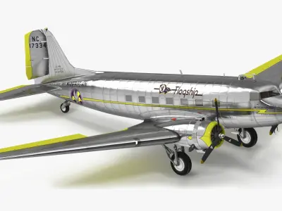  Vintage Propeller Aircraft Douglas DC-3 Rigged for Maya 