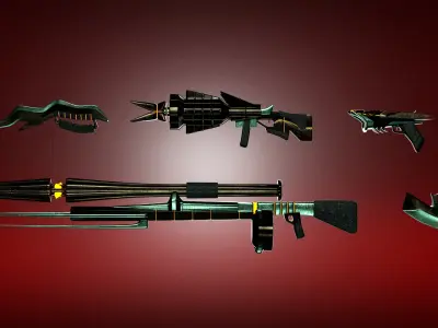 Alien sci-fi weapon set Low-poly 3D model