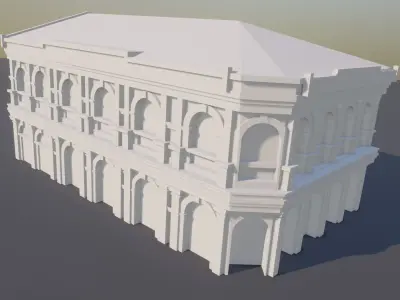 Phuket-Oldtown-2 building with arches and columns Low-poly 3D model