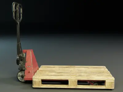 Worn-out hydraulic hand pallet truck PBR Low-poly 3D model