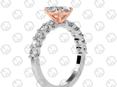 Ring 96 Oval Shape prong set round on shank with Gems 3D print model